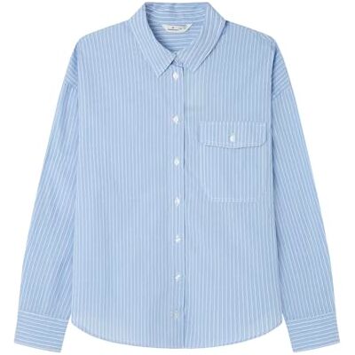 Springfield Överdimensionerad randig skjorta med framficka blouse, blå, M för kvinnor Springfield Överdimensionerad randig skjorta med framficka blouse, blå, M för kvinnor