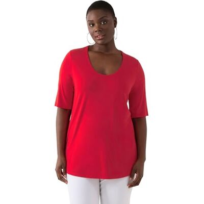 Ulla Popken dam-t-shirt, främre dubbelskiktad, V-hals, halvärm, röd, 50-52 Ulla Popken dam-t-shirt, främre dubbelskiktad, V-hals, halvärm, röd, 50-52