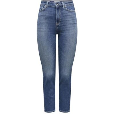 ONLY Jeans med rak passform för kvinnor ONLEMILY hög midja rakt skurna jeans, Mellanblå denim, 32W / 32L ONLY Jeans med rak passform för kvinnor ONLEMILY hög midja rakt skurna jeans, Mellanblå denim, 32W / 32L