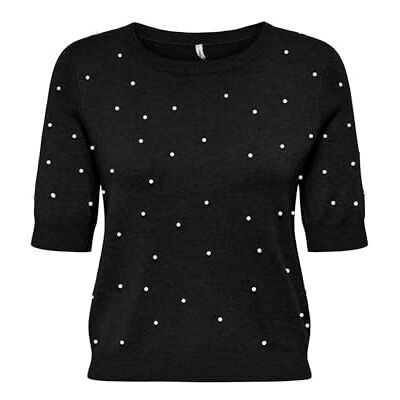 ONLY Onlvenice Life Ss Pearl O-Neck KNT, svart, S ONLY Onlvenice Life Ss Pearl O-Neck KNT, svart, S