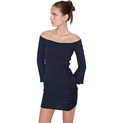 Trendyol Dam mini bodycon smal vävd klänning, marinblå, XS Trendyol Dam mini bodycon smal vävd klänning, marinblå, XS