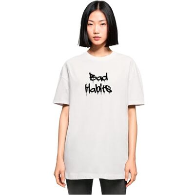 MERCHCODE Dam-t-shirt damer bad Habits överdimensionerad pojkvän te, överdimensionerad passform, bomull 100 percent, 3XL, Vit, 3XL MERCHCODE Dam-t-shirt damer bad Habits överdimensionerad pojkvän te, överdimensionerad passform, bomull 100 percent, 3XL, Vit, 3XL