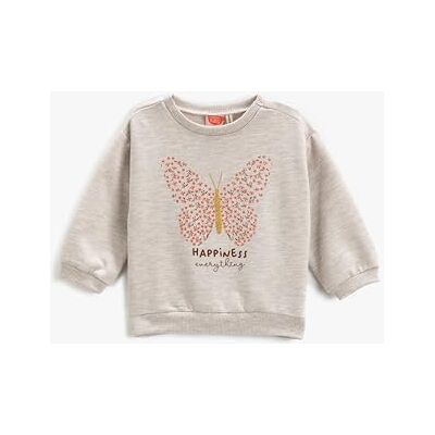 Koton Babyflickor fjäril tryckt glitter långärmad crew neck sweatshirt, Beige (052), 2-3 år Koton Babyflickor fjäril tryckt glitter långärmad crew neck sweatshirt, Beige (052), 2-3 år