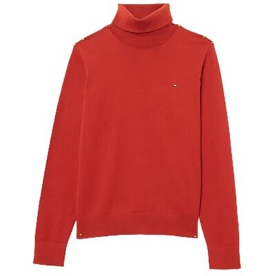 Tommy Hilfiger Dam CO Jersey Stitch ROLL-NK SWT WW0WW43211 Pullover tröja, Dark Magma, XL, Röd (mörk magma), XL Tommy Hilfiger Dam CO Jersey Stitch ROLL-NK SWT WW0WW43211 Pullover tröja, Dark Magma, XL, Röd (mörk magma), XL