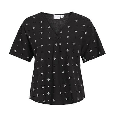 Vila Viprisilla Print V-hals S/S topp/1, Svart skönhet, 42 Vila Viprisilla Print V-hals S/S topp/1, Svart skönhet, 42