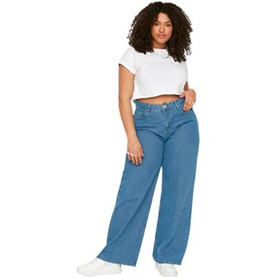 Trendyol Dam hög midja smal passform plus size jeans, Ljusblått, 68/More Trendyol Dam hög midja smal passform plus size jeans, Ljusblått, 68/More