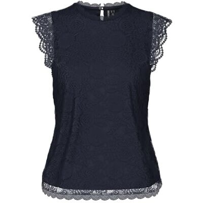 PIECES Dam Pcolline Sl Lace Top Noos blusskjorta, Sky Captain, XL PIECES Dam Pcolline Sl Lace Top Noos blusskjorta, Sky Captain, XL