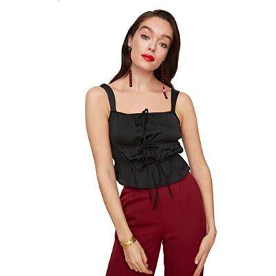 Trendyol Dam svart deformerad satinblus blus, svart, 36 Trendyol Dam svart deformerad satinblus blus, svart, 36