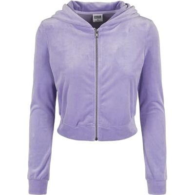 Urban Classics Huvtröja med dragkedja för kvinnor, av mjukt sammetstyg, kort skuren, med huva och fickor, storlek XS till 5XL, Lavendel, M Urban Classics Huvtröja med dragkedja för kvinnor, av mjukt sammetstyg, kort skuren, med huva och fickor, storlek XS till 5XL, Lavendel, M