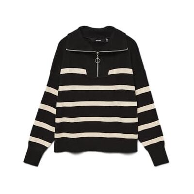 VERO MODA Dam Vmsaba Stripe Ls Highneck Blouse Ga Noos tröja, Svart/ränder: björk, S VERO MODA Dam Vmsaba Stripe Ls Highneck Blouse Ga Noos tröja, Svart/ränder: björk, S