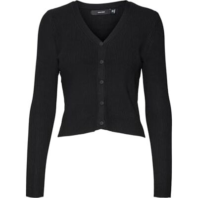 VERO MODA VMGLORY Rib LS V-hals cardigan GA NOOS, svart, XL VERO MODA VMGLORY Rib LS V-hals cardigan GA NOOS, svart, XL
