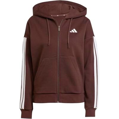 adidas Kvinnor ESSENTIALS 3-STRIPES FULL-ZIP FLEECE HOODIE, shadow brown/white, XS adidas Kvinnor ESSENTIALS 3-STRIPES FULL-ZIP FLEECE HOODIE, shadow brown/white, XS
