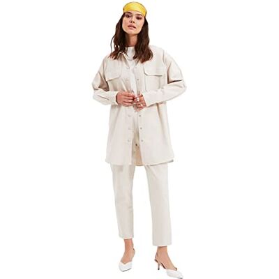 Trendyol kvinnor kvinnor vanlig vävd tvådelad uppsättning koordinerad outfit (paket med 2), BEIgE, 36 Trendyol kvinnor kvinnor vanlig vävd tvådelad uppsättning koordinerad outfit (paket med 2), BEIgE, 36