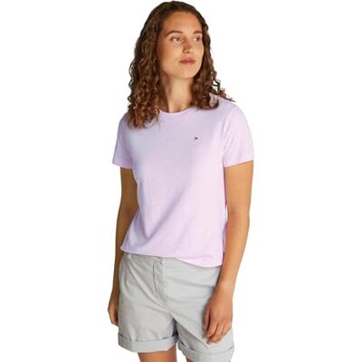 Tommy Hilfiger Dam SLUB REG C-NK SS WW0WW44433, rosa, M, Rosa (ljusrosa), M Tommy Hilfiger Dam SLUB REG C-NK SS WW0WW44433, rosa, M, Rosa (ljusrosa), M