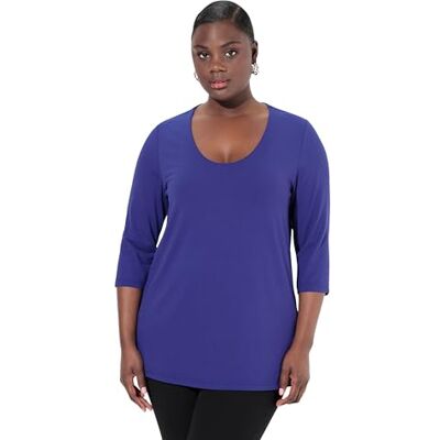 Ulla Popken damskjorta, djup rund hals, 3/4 arm, lila, 54/56, lila, 54-56 Ulla Popken damskjorta, djup rund hals, 3/4 arm, lila, 54/56, lila, 54-56