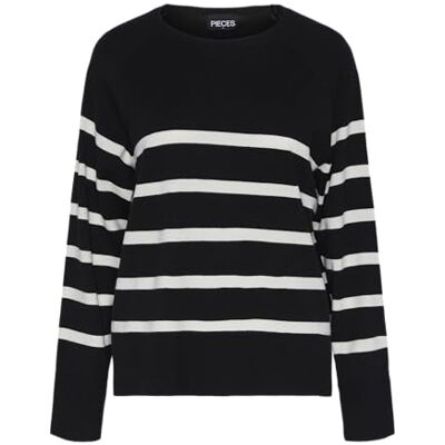PIECES Damer Pcsia Ls Knit Noos Bc stickad tröja, Svart/ränder: vit, M PIECES Damer Pcsia Ls Knit Noos Bc stickad tröja, Svart/ränder: vit, M