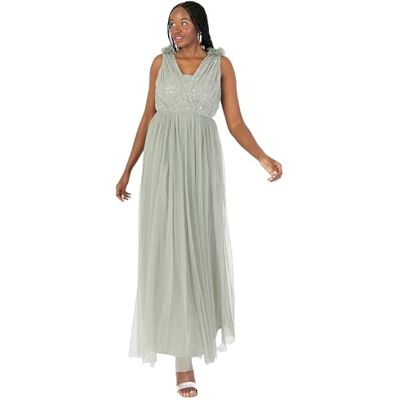 Anaya with Love Dam maxi klänning dam ärmlös V-hals paljett utsmyckat tyll Ruffle Shoulder A-Line Bridesmaid Prom Ball Gown, Frosted Green 46, Frosty Green, 44 Anaya with Love Dam maxi klänning dam ärmlös V-hals paljett utsmyckat tyll Ruffle Shoulder A-Line Bridesmaid Prom Ball Gown, Frosted Green 46, Frosty Green, 44