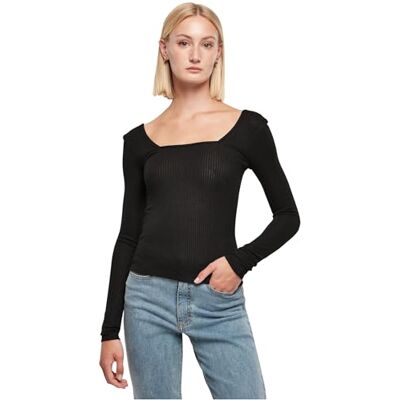 Urban Classics Kvinna T-Shirt Ladies Rib Squared Neckline Longsleeve, Black, XXL Urban Classics Kvinna T-Shirt Ladies Rib Squared Neckline Longsleeve, Black, XXL
