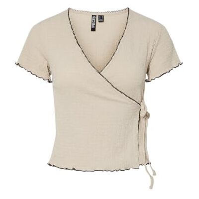PIECES Pcfrancy Ss Wrap Top JRS, Sandskal, S PIECES Pcfrancy Ss Wrap Top JRS, Sandskal, S