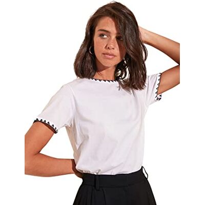 Trendyol dam regular fit basic rund hals stickad T-shirt, Vit, M Trendyol dam regular fit basic rund hals stickad T-shirt, Vit, M
