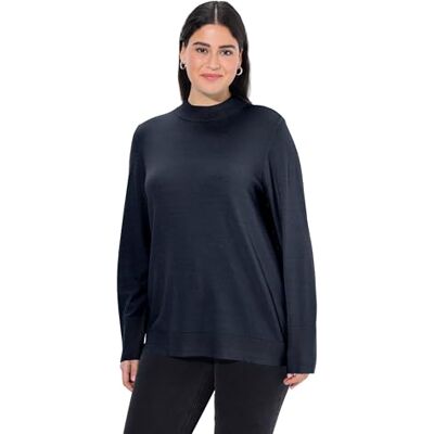 Ulla Popken Dam, ståkrage, långärmad, ribbade muddar, marinblå, 42/44/L Ulla Popken Dam, ståkrage, långärmad, ribbade muddar, marinblå, 42/44/L