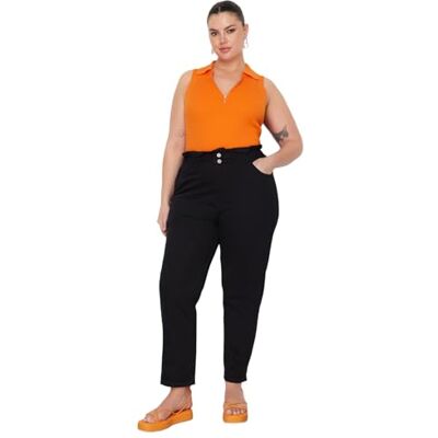 Trendyol Kvinnor plus storlek hög midja raka ben plusstorlek jeans, Svart, 70 Stor Trendyol Kvinnor plus storlek hög midja raka ben plusstorlek jeans, Svart, 70 Stor