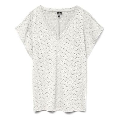 VERO MODA Vmthas Ss V-Neck Top JRS Ga Vo, Snövit, L VERO MODA Vmthas Ss V-Neck Top JRS Ga Vo, Snövit, L
