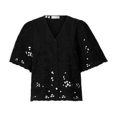 SELECTED FEMME Slfdahlia Ss Broderi Shirt Noos, svart, 34 SELECTED FEMME Slfdahlia Ss Broderi Shirt Noos, svart, 34