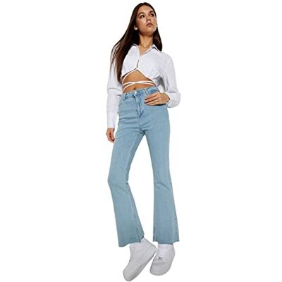 Trendyol kvinnor hög midja utsvängda ben utsvängda jeans, Ljusblått, 32 SE Trendyol kvinnor hög midja utsvängda ben utsvängda jeans, Ljusblått, 32 SE