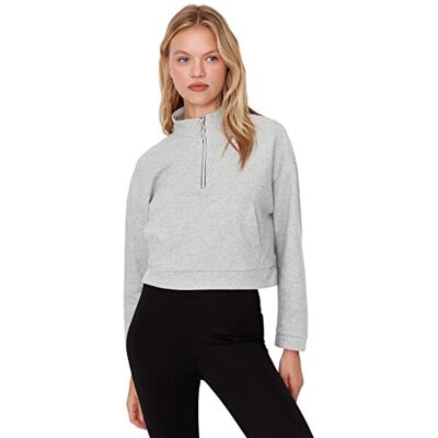 Trendyol Stående krage för kvinnor enkel passform sweatshirt, grå, XS, Grått Trendyol Stående krage för kvinnor enkel passform sweatshirt, grå, XS, Grått