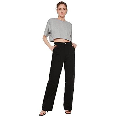 Trendyol Kvinnors mobil detaljerad hög midja 90-talet breda benjeans jeans, svart, 38 Trendyol Kvinnors mobil detaljerad hög midja 90-talet breda benjeans jeans, svart, 38