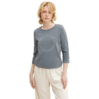 TOM TAILOR Denim Damer Tröja med logotyp tryck 1034657, 27475 Grey Mint, M TOM TAILOR Denim Damer Tröja med logotyp tryck 1034657, 27475 Grey Mint, M