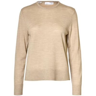 SELECTED FEMME Slfthea Ls Knit Merino O-Neck Noos, Havregryn, XXL SELECTED FEMME Slfthea Ls Knit Merino O-Neck Noos, Havregryn, XXL