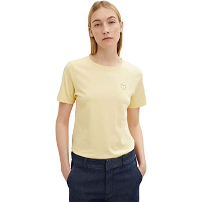TOM TAILOR dam Grundläggande t-shirt med hjärtbroderi 1034508, 25987 Soft Yellow, XXS TOM TAILOR dam Grundläggande t-shirt med hjärtbroderi 1034508, 25987 Soft Yellow, XXS