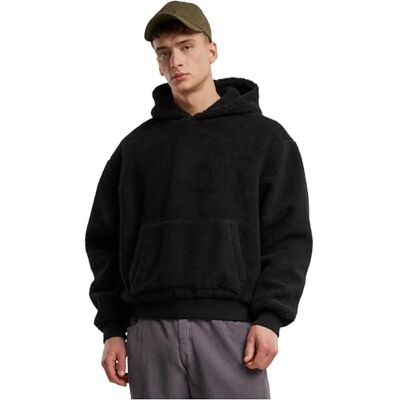 Urban Classics Huvtröja för män, oversized teddy-hoodie, avslappnad huvtröja för män, mjuk teddypäls, oversize passform, svart, L Urban Classics Huvtröja för män, oversized teddy-hoodie, avslappnad huvtröja för män, mjuk teddypäls, oversize passform, svart, L