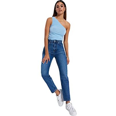 Trendyol kvinnors hög midja breda ben mamma jeansbyxor, BLÅ, 64 SE Trendyol kvinnors hög midja breda ben mamma jeansbyxor, BLÅ, 64 SE
