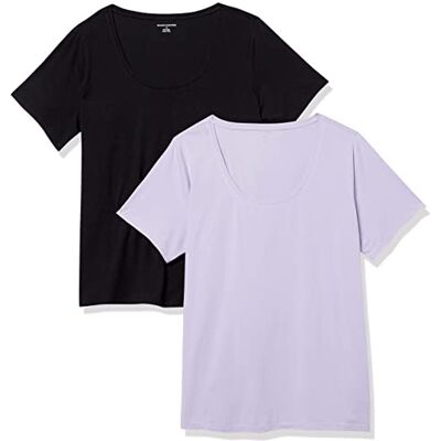 Amazon Essentials dam klassisk passform kortärmad rund hals t-shirt (finns i plusstorlek), 2-pack, svart/lavendel, medium Amazon Essentials dam klassisk passform kortärmad rund hals t-shirt (finns i plusstorlek), 2-pack, svart/lavendel, medium