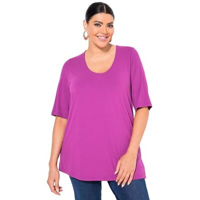 Ulla Popken damer stora storlekar överdimensionerade plus size t-shirt, främre dubbelskiktad, v-hals, halvärm, Björnbär, 50-52 Ulla Popken damer stora storlekar överdimensionerade plus size t-shirt, främre dubbelskiktad, v-hals, halvärm, Björnbär, 50-52