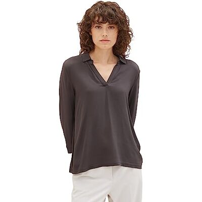 TOM TAILOR Polo T-shirt för kvinnor i materialblandning, 32251-mörk mineralgrå, M TOM TAILOR Polo T-shirt för kvinnor i materialblandning, 32251-mörk mineralgrå, M