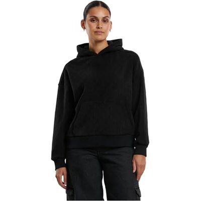 Urban Classics Damtröja med luva Ladies Jacquard Velvet överdimensionerad huvtröja, avslappnad damhuvtröja av jacquardsammet, oversize passform, svart, XS Urban Classics Damtröja med luva Ladies Jacquard Velvet överdimensionerad huvtröja, avslappnad damhuvtröja av jacquardsammet, oversize passform, svart, XS
