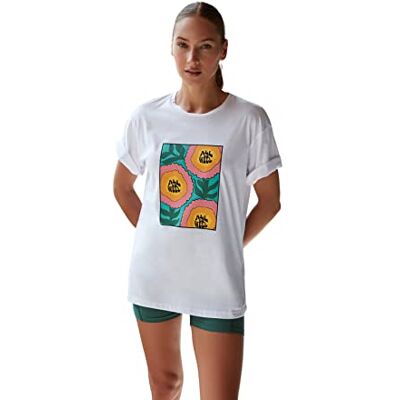 Trendyol Dam anpassad standard rundhalsad stickad T-shirt, Vitt, L Trendyol Dam anpassad standard rundhalsad stickad T-shirt, Vitt, L