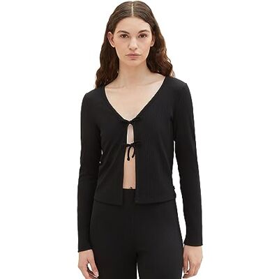 TOM TAILOR Denim dam Bolero långärmad skjorta med ribbstruktur, 14482-djup svart, XL TOM TAILOR Denim dam Bolero långärmad skjorta med ribbstruktur, 14482-djup svart, XL
