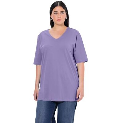 Ulla Popken T-Shirt, V-Ausschnitt Dam, Lila Blå, 52-54 Ulla Popken T-Shirt, V-Ausschnitt Dam, Lila Blå, 52-54