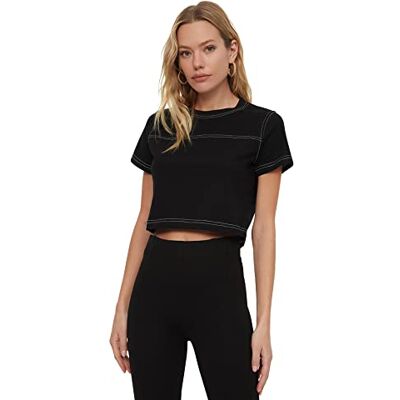 Trendyol Dam svart crop stickad t-shirt, medium Trendyol Dam svart crop stickad t-shirt, medium