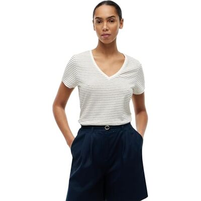 Tommy Hilfiger dam Co linne V-Nk Ss Tee WW0WW48704, vit, XL Tommy Hilfiger dam Co linne V-Nk Ss Tee WW0WW48704, vit, XL
