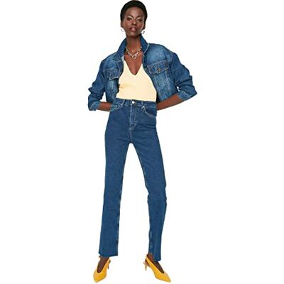 Trendyol Dam hög midja raka ben utsvängda jeans, marinblå, 64 SE Trendyol Dam hög midja raka ben utsvängda jeans, marinblå, 64 SE