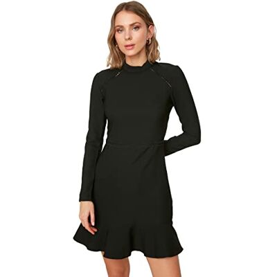 Trendyol Kvinnors svart spets Detailed flywheel Business Casual Dress, 38 Trendyol Kvinnors svart spets Detailed flywheel Business Casual Dress, 38