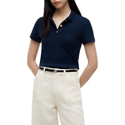 Tommy Hilfiger dam guld knapp smal ss polo Ww0Ww45768, blå, XS Tommy Hilfiger dam guld knapp smal ss polo Ww0Ww45768, blå, XS