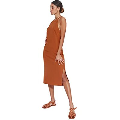 Trendyol Dam midi figursydd vävd klänning, brun, 38, Brun, 64 SE Trendyol Dam midi figursydd vävd klänning, brun, 38, Brun, 64 SE