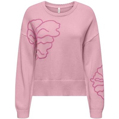 ONLY Onlpetra Ls blomma Emb O-hals Cc KNT, Romance Rose, XL ONLY Onlpetra Ls blomma Emb O-hals Cc KNT, Romance Rose, XL